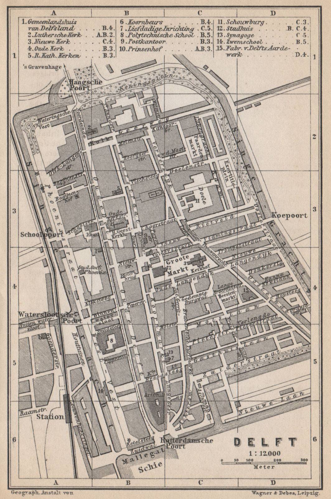 DELFT antique town city stadsplan. Netherlands kaart. BAEDEKER 1897 old map